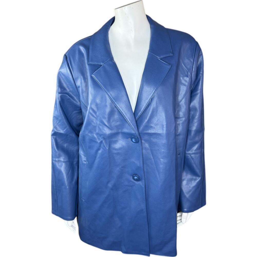 Dennis Basso Luxe Faux Leather Jacket Blue Bliss XL NWOT Business Casual Career